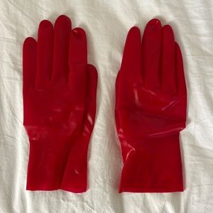 Vex Latex Clothing wrist gloves in red, size M